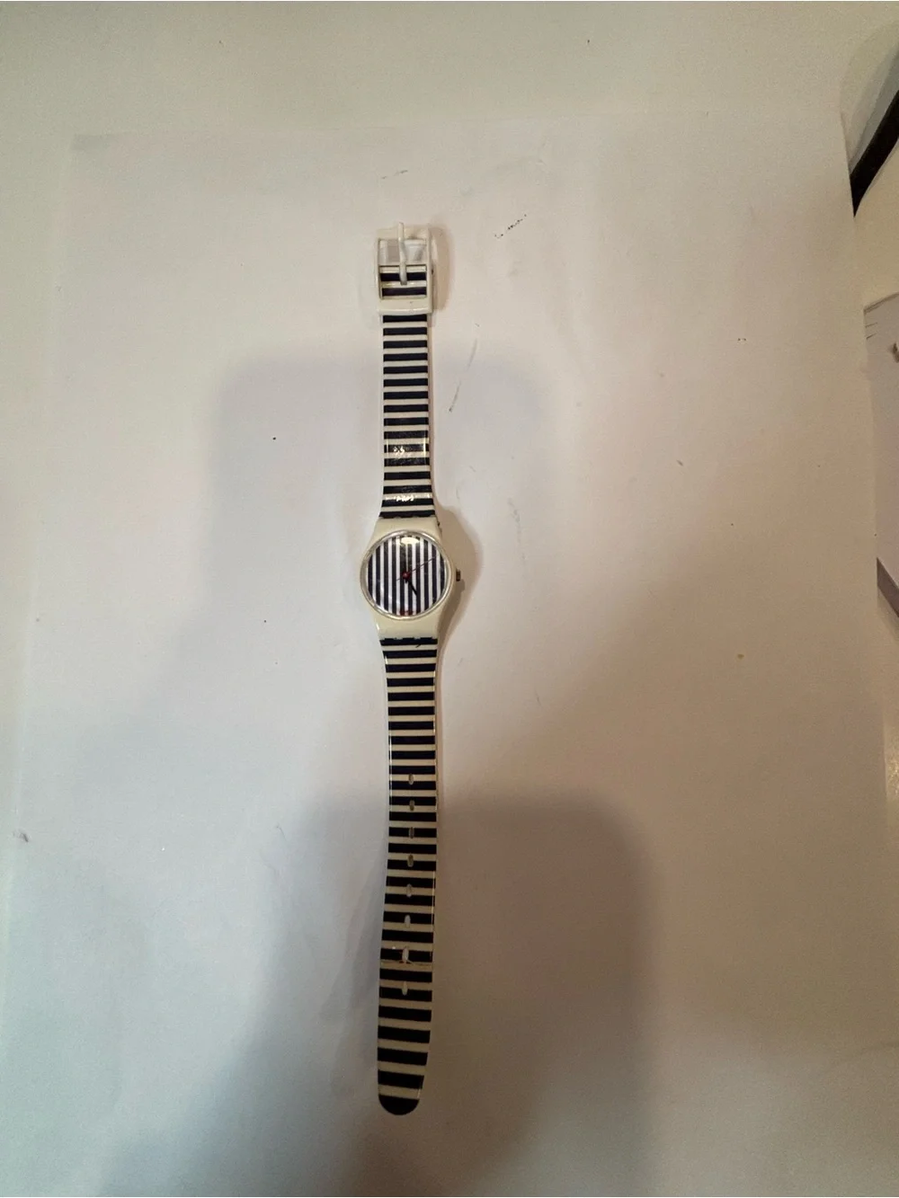 Vintage Swatch S805 Blue White Stripe Swiss Quartz Watch Runs Original Band